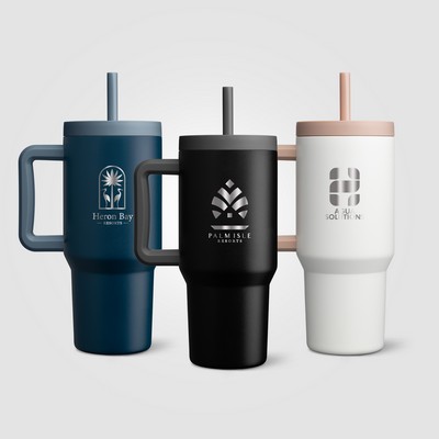 Grosche Aspen Stainless Steel Triple-Wall Insulated Straw Mug - 32oz - Laser