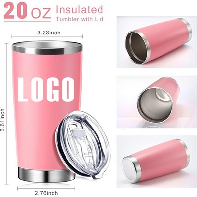 20oz Sleek Stainless Steel Powder Coated Insulated Tumbler with Lid