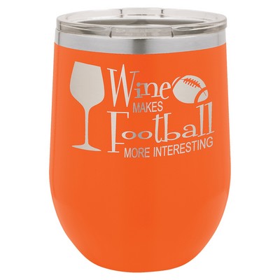 Orange Polar Camel™ 12 oz Stemless Wine Tumbler with a Clear Lid